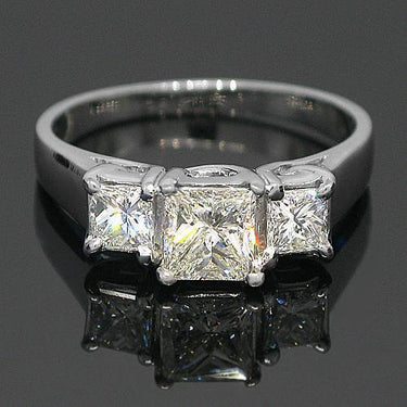 14K White Solid Gold Three Stone Diamond Engagement Ring 1.70 Ctw